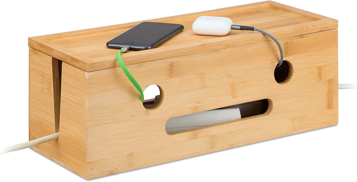 Relaxdays Cable Box for 2 Power Strips, Bamboo, H x W x D: 15.5 x 42 x 16 cm, Hide Cables, Socket Box, Natural - Carlat