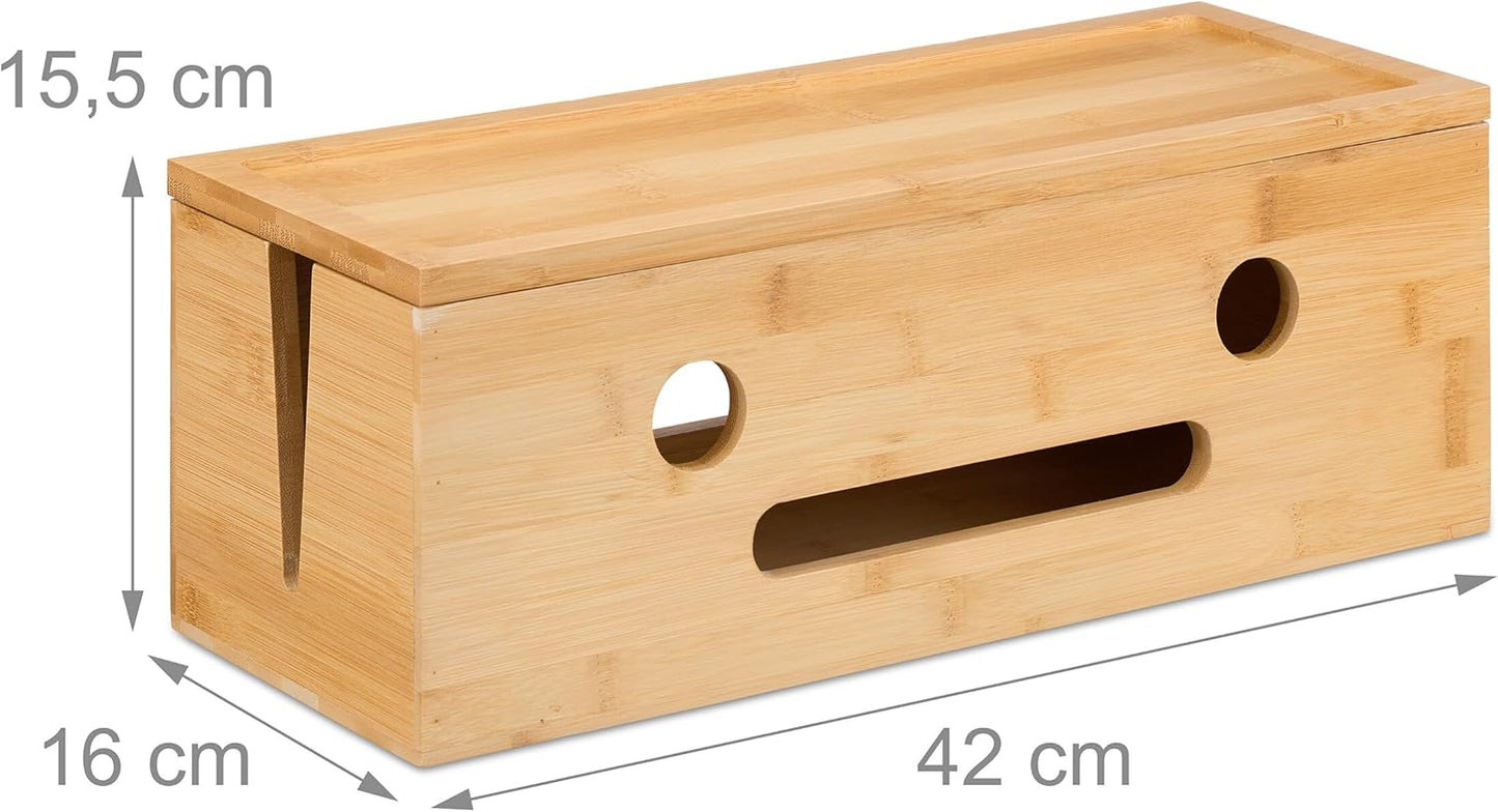 Relaxdays Cable Box for 2 Power Strips, Bamboo, H x W x D: 15.5 x 42 x 16 cm, Hide Cables, Socket Box, Natural - Carlat