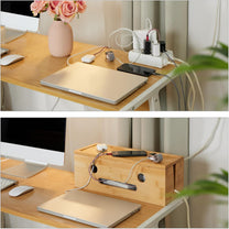 Relaxdays Cable Box for 2 Power Strips, Bamboo, H x W x D: 15.5 x 42 x 16 cm, Hide Cables, Socket Box, Natural - Carlat