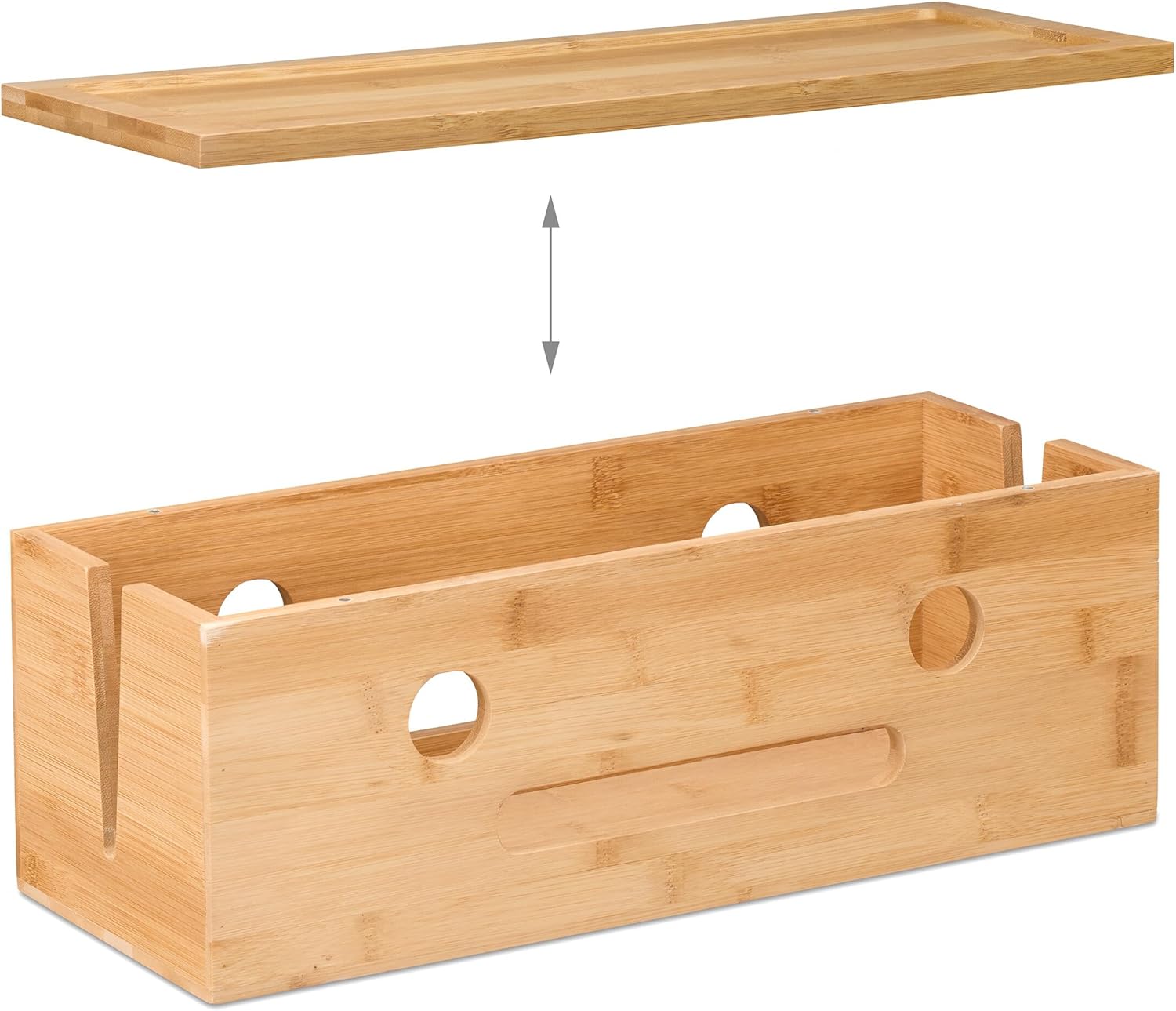 Relaxdays Cable Box for 2 Power Strips, Bamboo, H x W x D: 15.5 x 42 x 16 cm, Hide Cables, Socket Box, Natural - Carlat