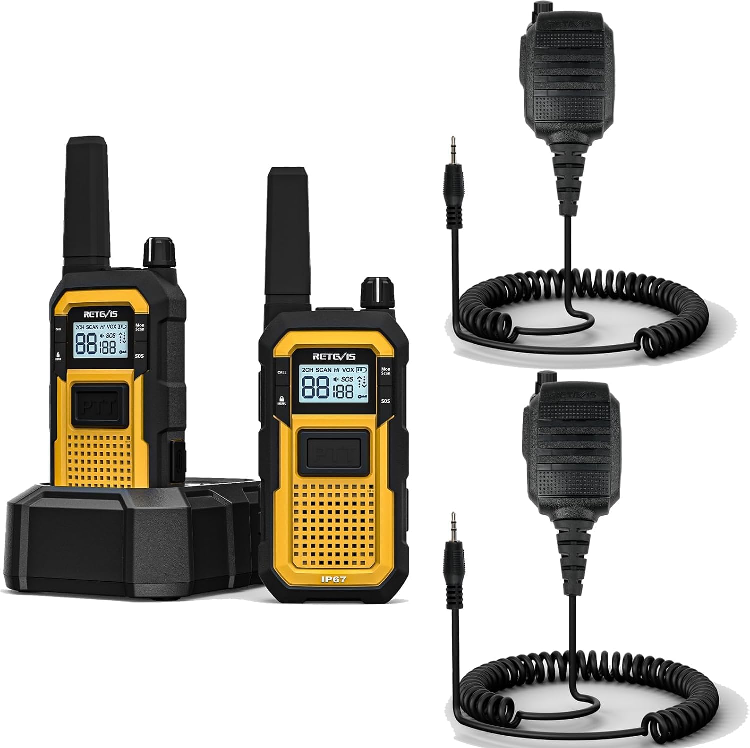Retevis RB648 Walkie Talkies Waterproof, Robust Radio, Advanced Triple Protection, IP67, 2000 mAh, Licence-Free Radio with Earphones for the Most Adverse Environments (Pack of 2, Yellow) - Carlat