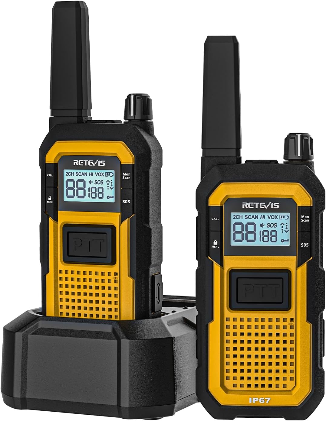 Retevis RB648 Walkie Talkies Waterproof, Robust Radio, Advanced Triple Protection, IP67, 2000 mAh, Licence-Free Radio with Earphones for the Most Adverse Environments (Pack of 2, Yellow) - Carlat