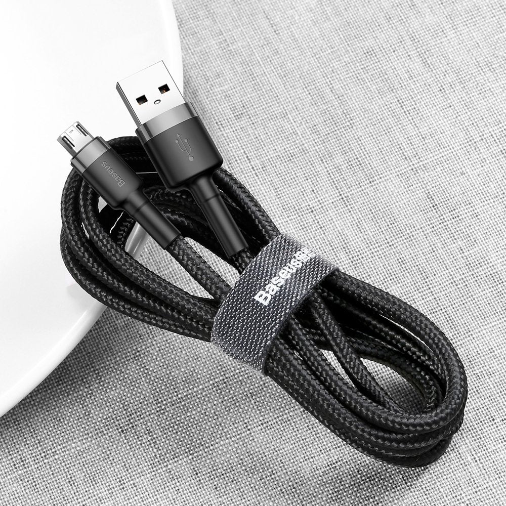 Robust nylon cable USB microUSB 2A 3M black and grey cable - Carlat