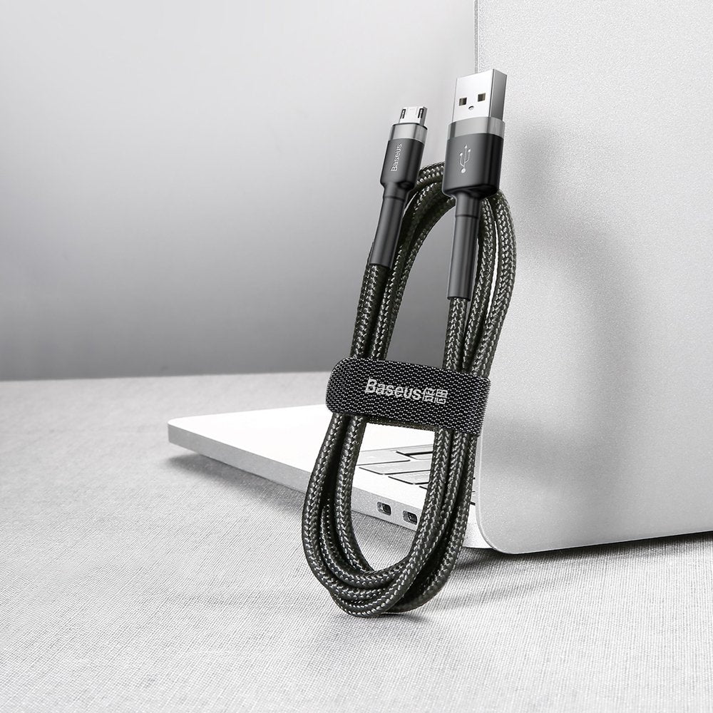 Robust nylon cable USB microUSB 2A 3M black and grey cable - Carlat