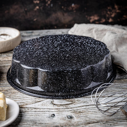 Round metal baking pan with a nonstick coating, black, 27.5 cm in diameter, Klausberg, KB-7838 - Carlat