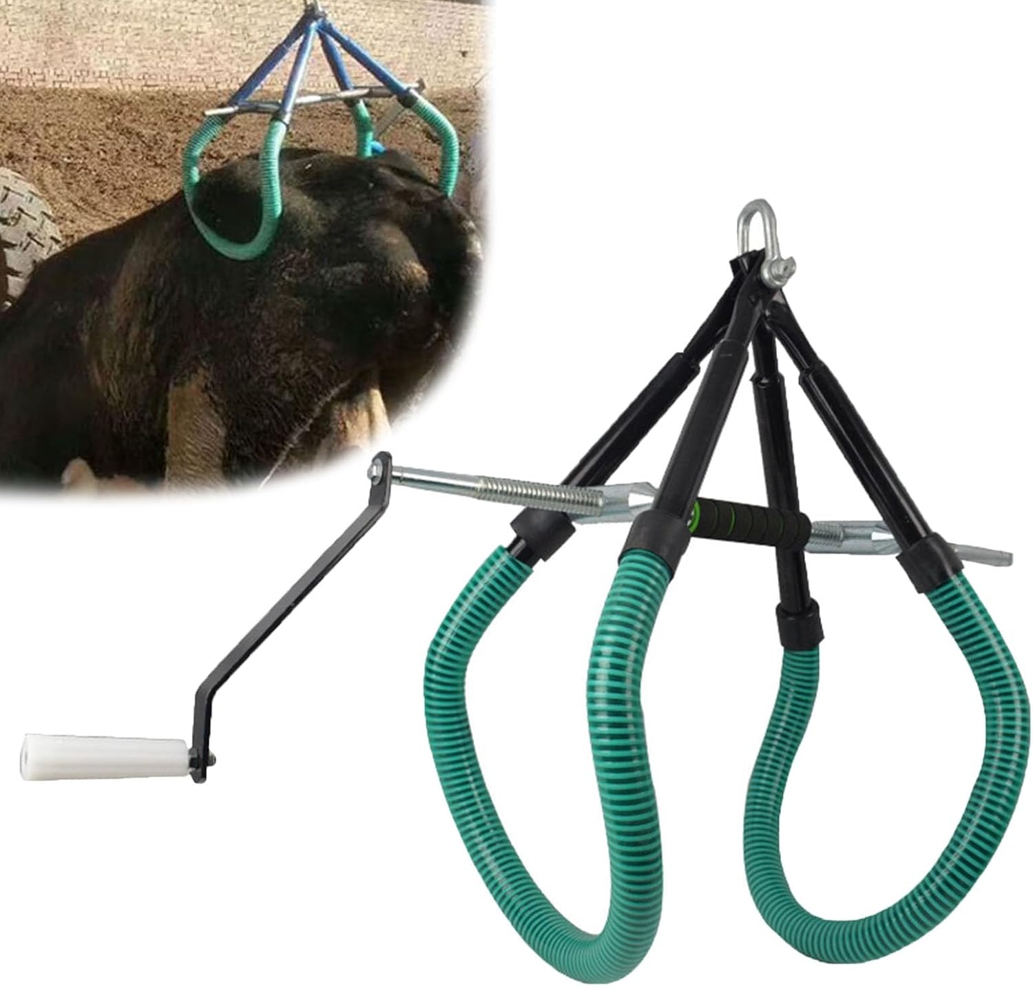 Rusopobe Cow Lifting Frame, 1000kg Reinforced Hip Lift for Cattle Adjustable Lifting Clamp for Cows with Non-Slip Rubber Hose Stand Up Aid - Carlat