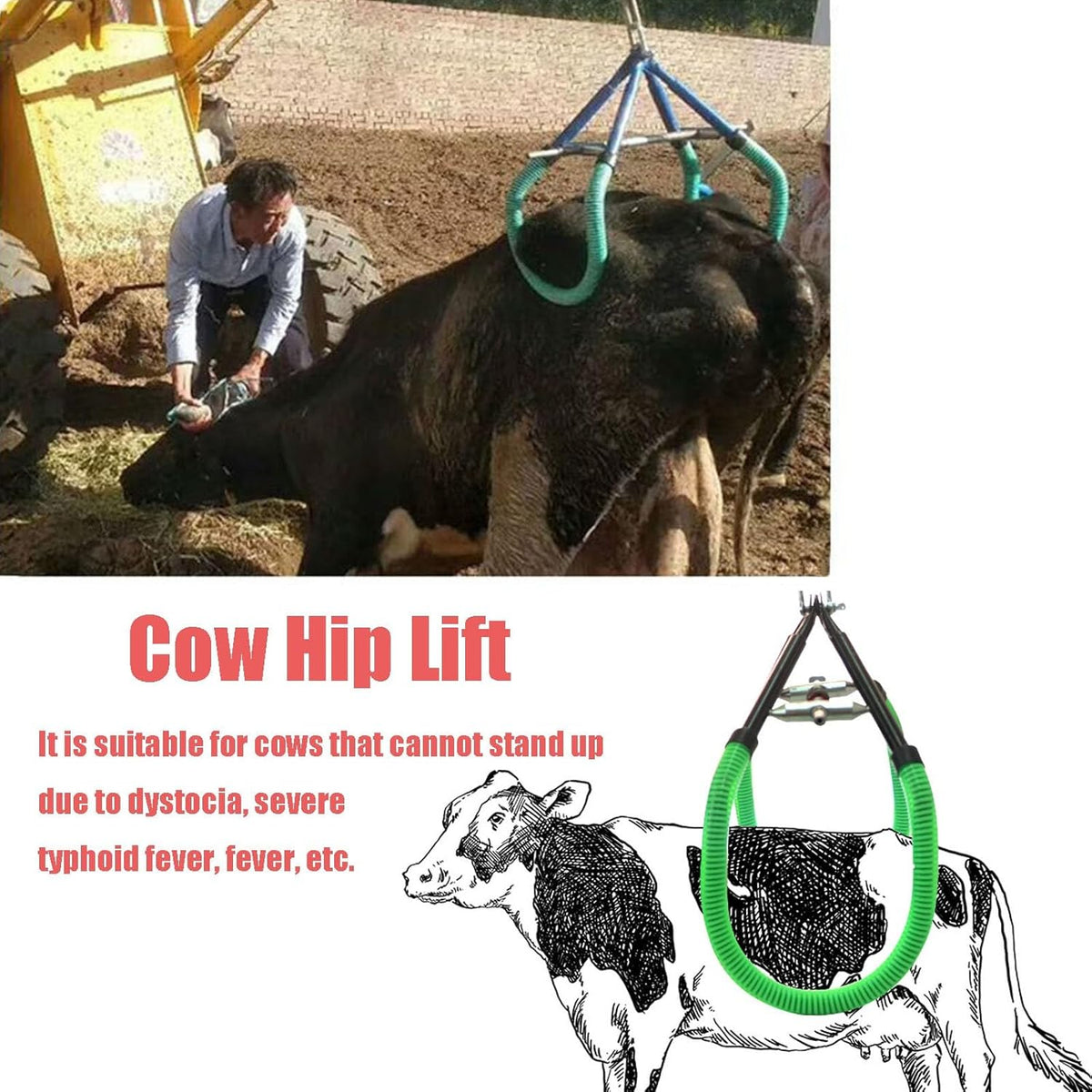 Rusopobe Cow Lifting Frame, 1000kg Reinforced Hip Lift for Cattle Adjustable Lifting Clamp for Cows with Non-Slip Rubber Hose Stand Up Aid - Carlat