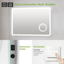 S'AFIELINA Bathroom Mirror 120 x 60 cm Bathroom Mirror with Lighting LED Bathroom Mirror with Push Button Switch 2 Light Colours Cool White and Warm White Anti-Fog 3x Magnification Memory Function - Carlat