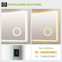 S'AFIELINA Bathroom Mirror 120 x 60 cm Bathroom Mirror with Lighting LED Bathroom Mirror with Push Button Switch 2 Light Colours Cool White and Warm White Anti-Fog 3x Magnification Memory Function - Carlat