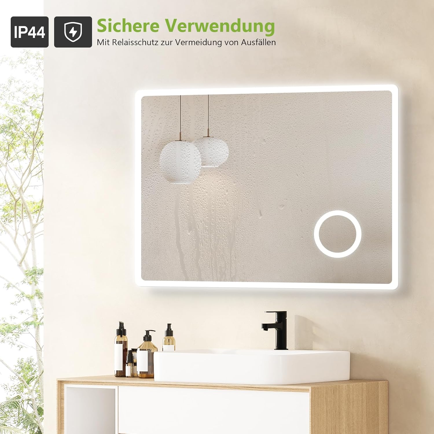 S'AFIELINA Bathroom Mirror 120 x 60 cm Bathroom Mirror with Lighting LED Bathroom Mirror with Push Button Switch 2 Light Colours Cool White and Warm White Anti-Fog 3x Magnification Memory Function - Carlat