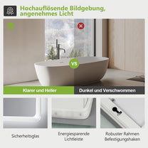 S'AFIELINA Bathroom Mirror 120 x 60 cm Bathroom Mirror with Lighting LED Bathroom Mirror with Push Button Switch 2 Light Colours Cool White and Warm White Anti-Fog 3x Magnification Memory Function - Carlat