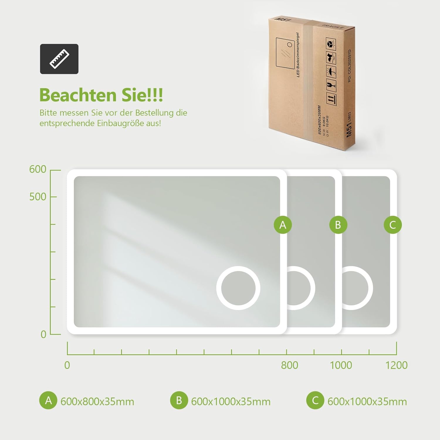 S'AFIELINA Bathroom Mirror 120 x 60 cm Bathroom Mirror with Lighting LED Bathroom Mirror with Push Button Switch 2 Light Colours Cool White and Warm White Anti-Fog 3x Magnification Memory Function - Carlat