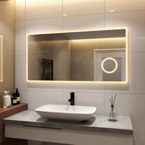 S'AFIELINA Bathroom Mirror 120 x 60 cm Bathroom Mirror with Lighting LED Bathroom Mirror with Push Button Switch 2 Light Colours Cool White and Warm White Anti-Fog 3x Magnification Memory Function - Carlat