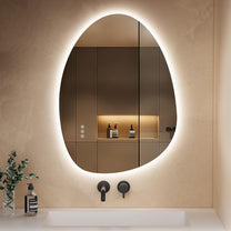S'AFIELINA Mirror with Lighting, Asymmetrical LED Bathroom Mirror 75 x 55 cm with Touch Switch, Dimmable, 3 Light Colours, Adjustable, Anti-Fog Bathroom Mirror with Lighting - Carlat