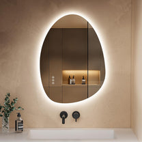 S'AFIELINA Mirror with Lighting, Asymmetrical LED Bathroom Mirror 75 x 55 cm with Touch Switch, Dimmable, 3 Light Colours, Adjustable, Anti-Fog Bathroom Mirror with Lighting - Carlat