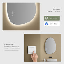 S'AFIELINA Mirror with Lighting, Asymmetrical LED Bathroom Mirror 75 x 55 cm with Touch Switch, Dimmable, 3 Light Colours, Adjustable, Anti-Fog Bathroom Mirror with Lighting - Carlat