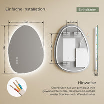 S'AFIELINA Mirror with Lighting, Asymmetrical LED Bathroom Mirror 75 x 55 cm with Touch Switch, Dimmable, 3 Light Colours, Adjustable, Anti-Fog Bathroom Mirror with Lighting - Carlat