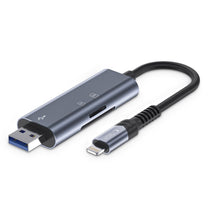 SD / micro SD memory card reader with iPhone Lightning / USB-A connector - gray - Carlat