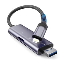 SD / micro SD memory card reader with iPhone Lightning / USB-A connector - gray - Carlat