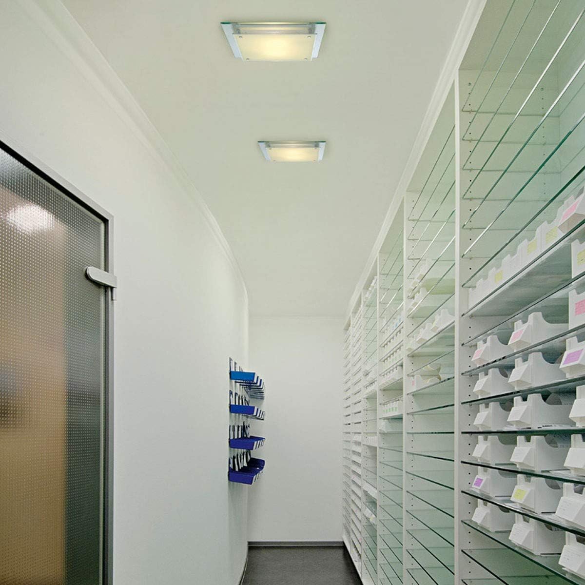 SLV GLASSA Square E27 Ceiling Light, Angular, 2xE27, max. 2x60W, Steel Silvergrey - Carlat