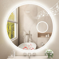 STARLEAD 60 cm Round Bathroom Mirror with Lighting, Bluetooth, Dimmable, 3 Colour Temperatures, De-fogging, Memory Function, HD Tempered Glass, IP44 Waterproof - Carlat