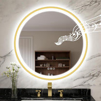 STARLEAD 60 cm Round Bathroom Mirror with Lighting, Bluetooth, Dimmable, 3 Colour Temperatures, De-fogging, Memory Function, HD Tempered Glass, IP44 Waterproof - Carlat