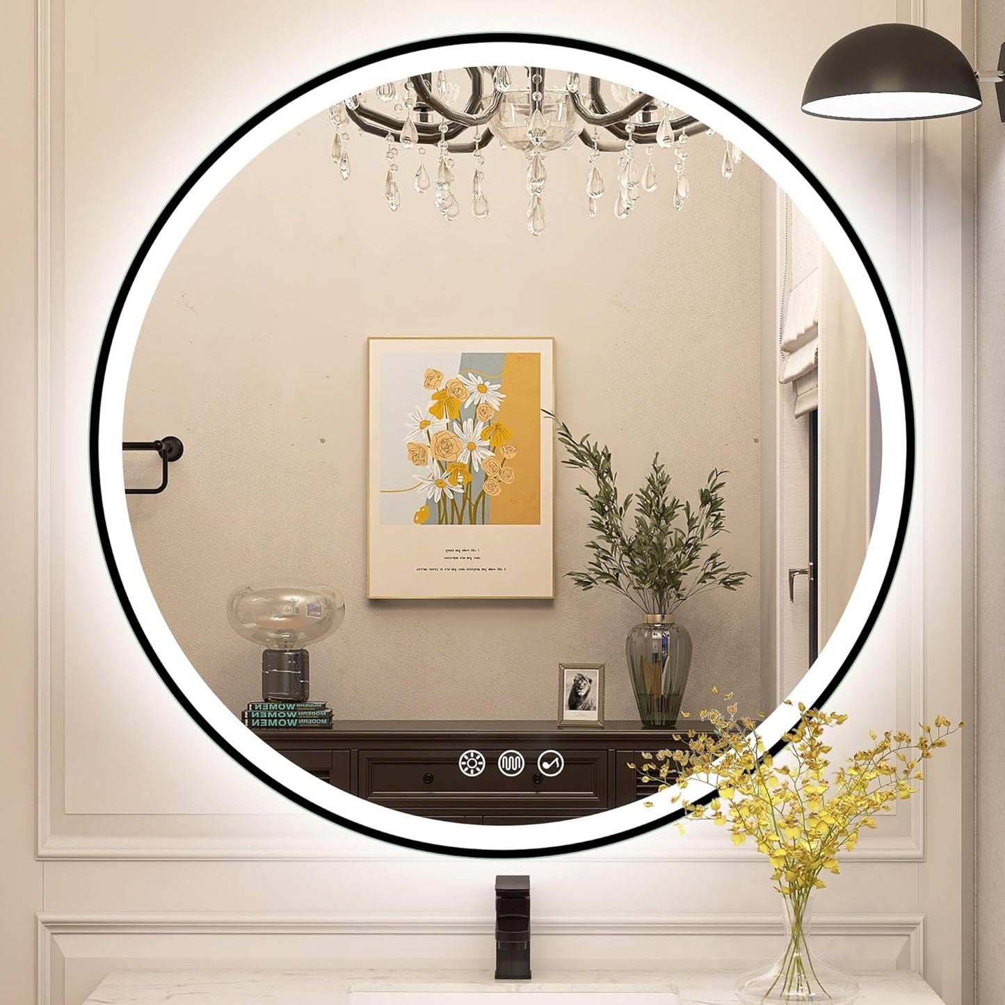 STARLEAD 60 cm Round Bathroom Mirror with Lighting, Bluetooth, Dimmable, 3 Colour Temperatures, De-fogging, Memory Function, HD Tempered Glass, IP44 Waterproof - Carlat