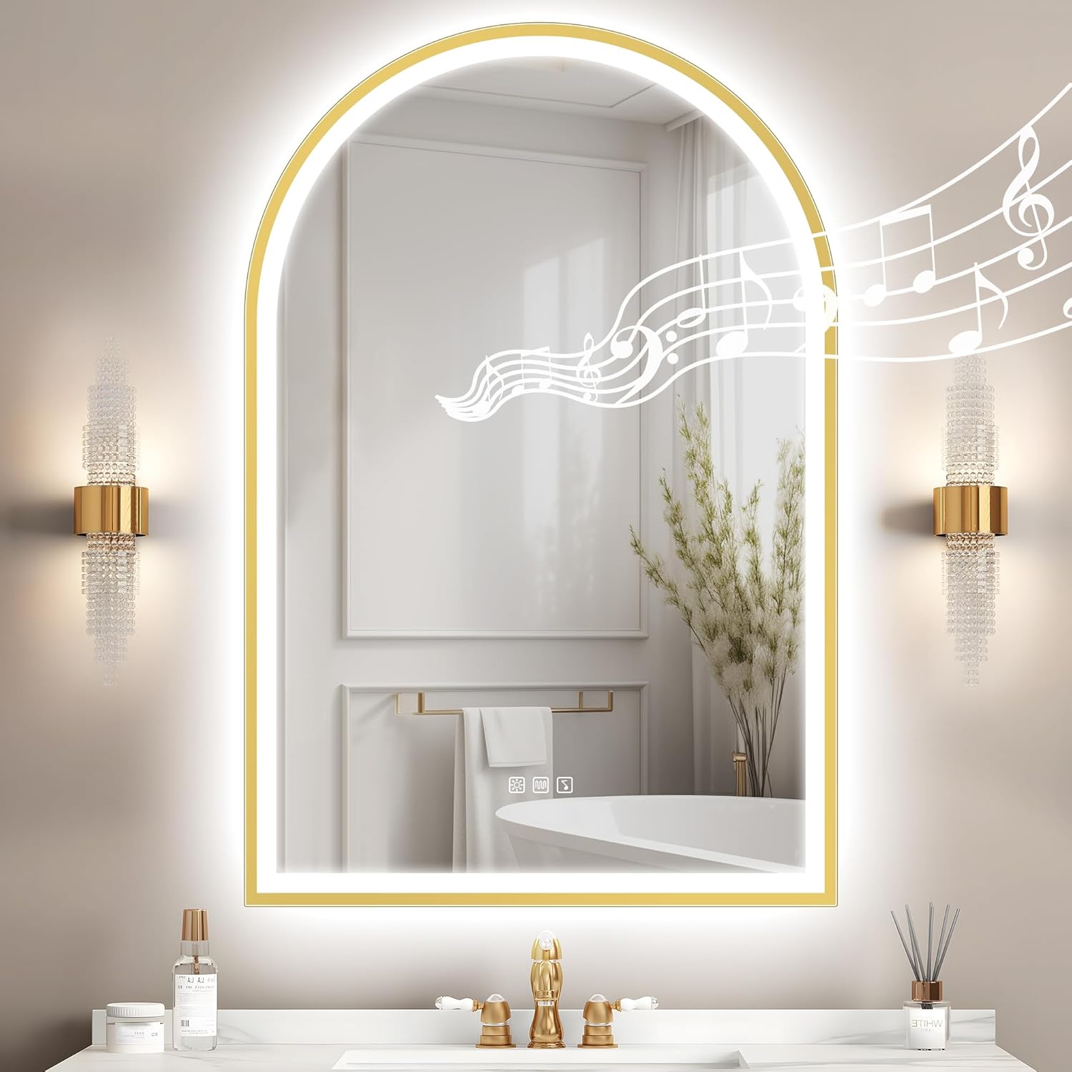 STARLEAD 60 cm Round Bathroom Mirror with Lighting, Bluetooth, Dimmable, 3 Colour Temperatures, De-fogging, Memory Function, HD Tempered Glass, IP44 Waterproof - Carlat
