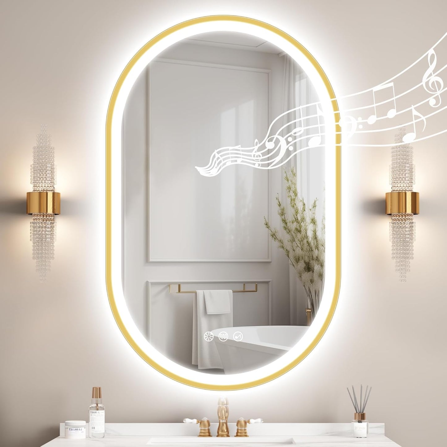 STARLEAD 60 cm Round Bathroom Mirror with Lighting, Bluetooth, Dimmable, 3 Colour Temperatures, De-fogging, Memory Function, HD Tempered Glass, IP44 Waterproof - Carlat