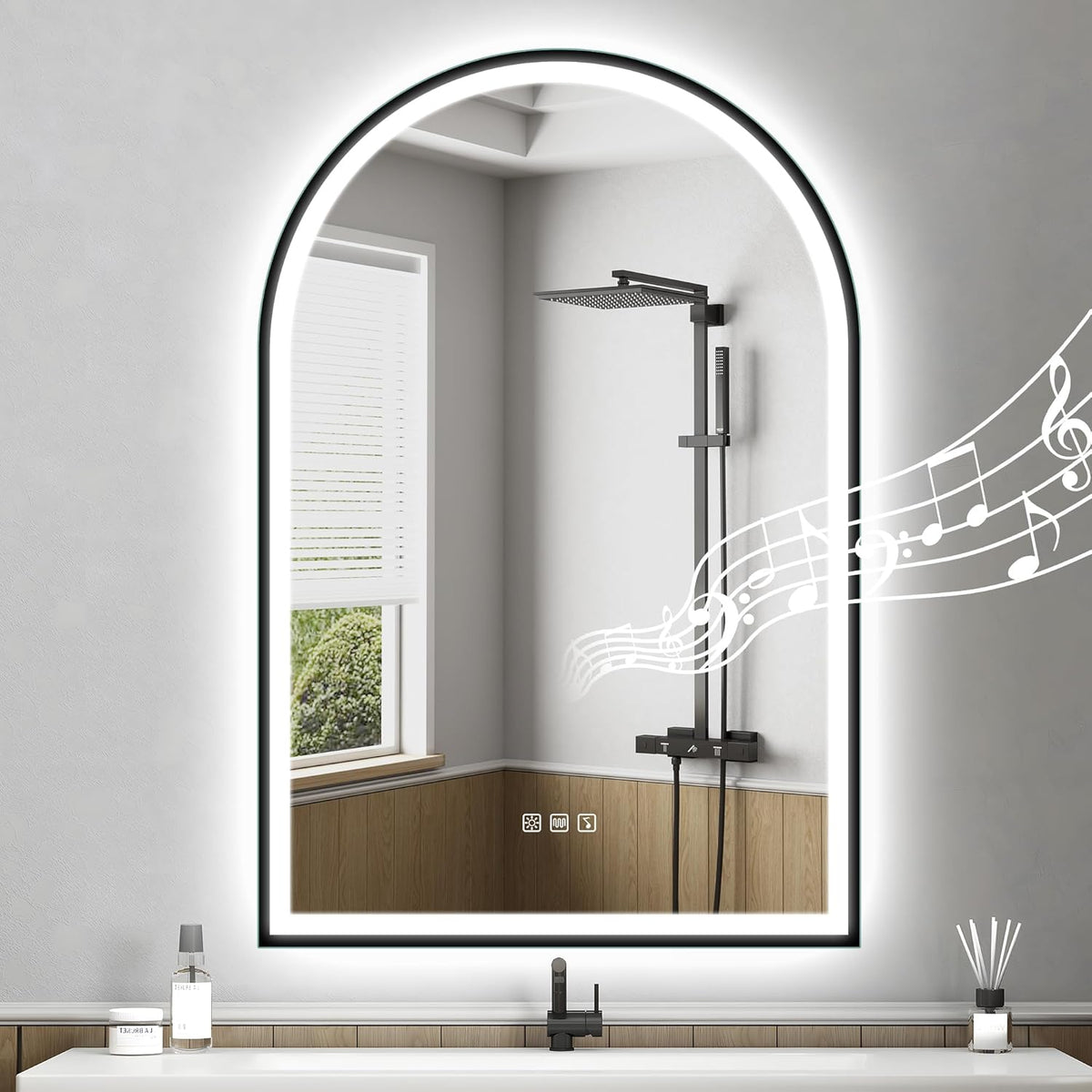 STARLEAD 60 cm Round Bathroom Mirror with Lighting, Bluetooth, Dimmable, 3 Colour Temperatures, De-fogging, Memory Function, HD Tempered Glass, IP44 Waterproof - Carlat