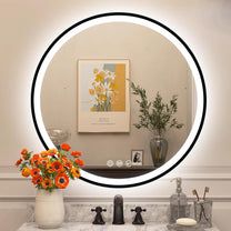STARLEAD 60 cm Round Bathroom Mirror with Lighting, Bluetooth, Dimmable, 3 Colour Temperatures, De-fogging, Memory Function, HD Tempered Glass, IP44 Waterproof - Carlat