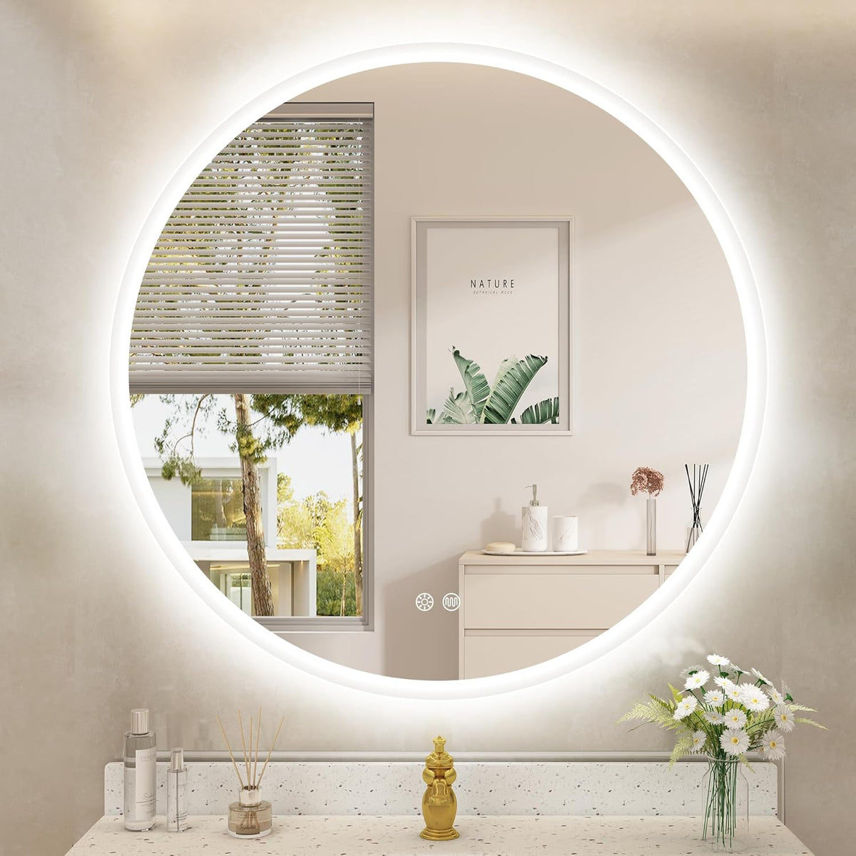 STARLEAD 60 cm Round Bathroom Mirror with Lighting, Bluetooth, Dimmable, 3 Colour Temperatures, De-fogging, Memory Function, HD Tempered Glass, IP44 Waterproof - Carlat