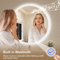 STARLEAD 60 cm Round Bathroom Mirror with Lighting, Bluetooth, Dimmable, 3 Colour Temperatures, De-fogging, Memory Function, HD Tempered Glass, IP44 Waterproof - Carlat