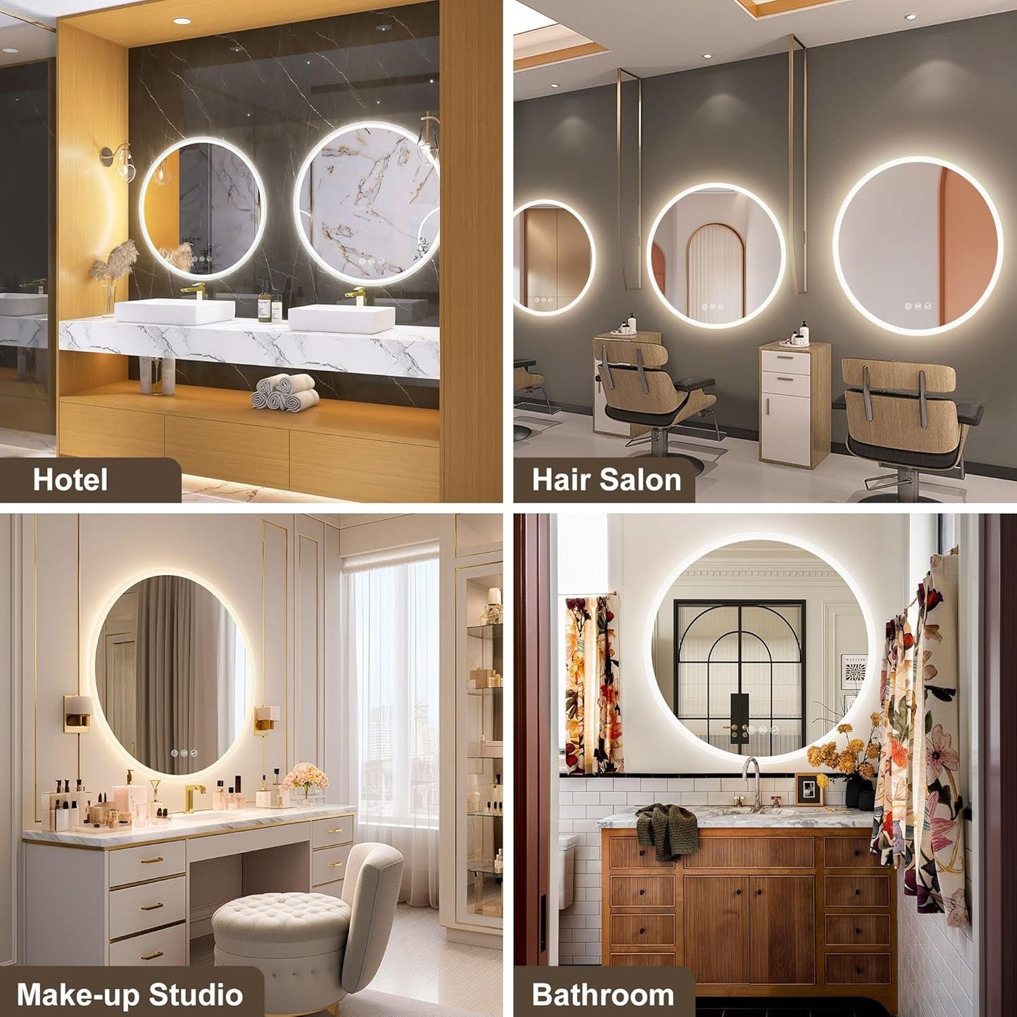 STARLEAD 60 cm Round Bathroom Mirror with Lighting, Bluetooth, Dimmable, 3 Colour Temperatures, De-fogging, Memory Function, HD Tempered Glass, IP44 Waterproof - Carlat