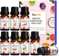 Salking Essential Oils Set, 8 x 10 ml Organic Aromatherapy Fragrance Oil Gift Set for Diffuser, Humidifier, Massage, Lemon, Strawberry, Cranberry, Peach, Bergamot, Coconut, Fig, Grapefruit - Carlat