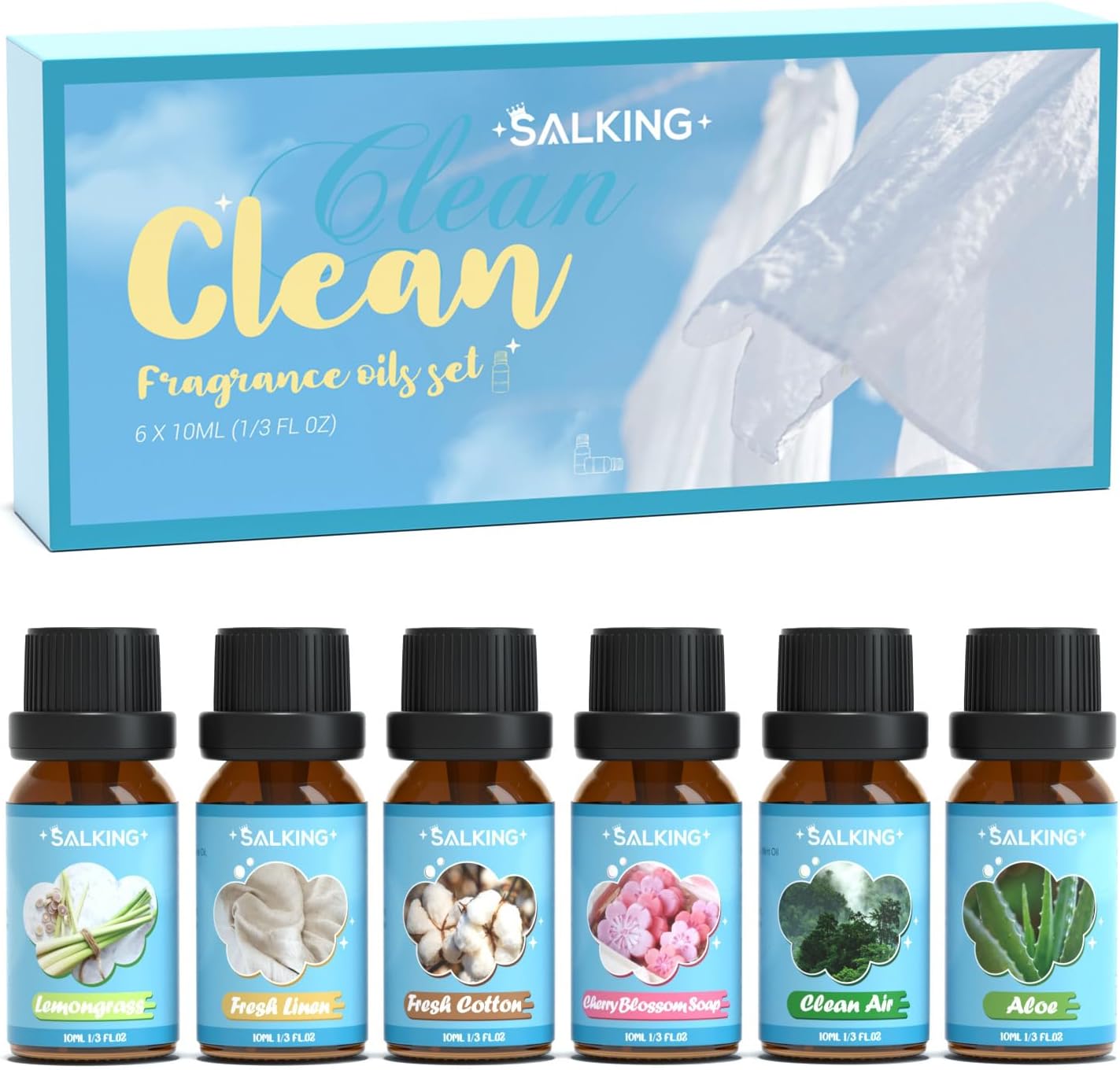 Salking Essential Oils Set, 8 x 10 ml Organic Aromatherapy Fragrance Oil Gift Set for Diffuser, Humidifier, Massage, Lemon, Strawberry, Cranberry, Peach, Bergamot, Coconut, Fig, Grapefruit - Carlat