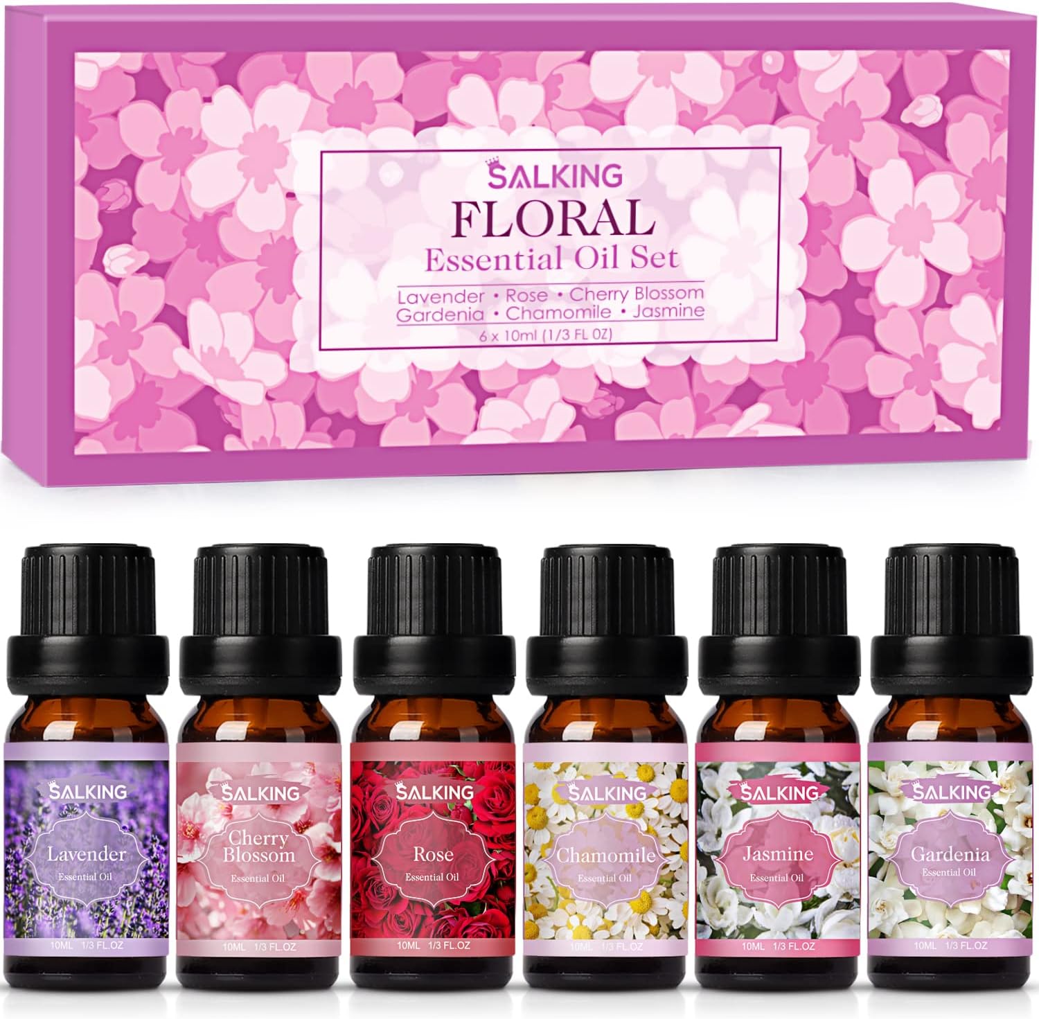 Salking Essential Oils Set, 8 x 10 ml Organic Aromatherapy Fragrance Oil Gift Set for Diffuser, Humidifier, Massage, Lemon, Strawberry, Cranberry, Peach, Bergamot, Coconut, Fig, Grapefruit - Carlat
