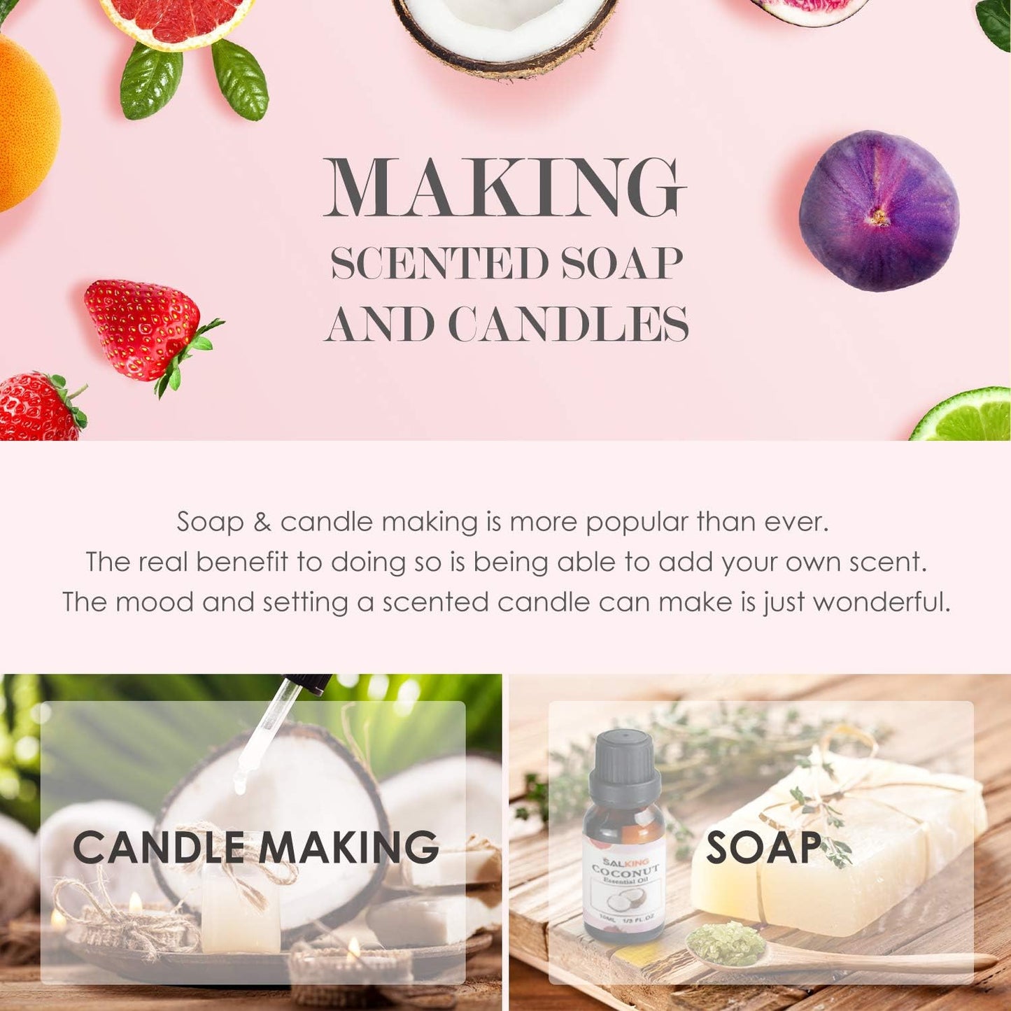 Salking Essential Oils Set, 8 x 10 ml Organic Aromatherapy Fragrance Oil Gift Set for Diffuser, Humidifier, Massage, Lemon, Strawberry, Cranberry, Peach, Bergamot, Coconut, Fig, Grapefruit - Carlat