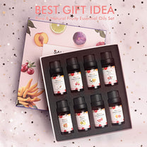 Salking Essential Oils Set, 8 x 10 ml Organic Aromatherapy Fragrance Oil Gift Set for Diffuser, Humidifier, Massage, Lemon, Strawberry, Cranberry, Peach, Bergamot, Coconut, Fig, Grapefruit - Carlat