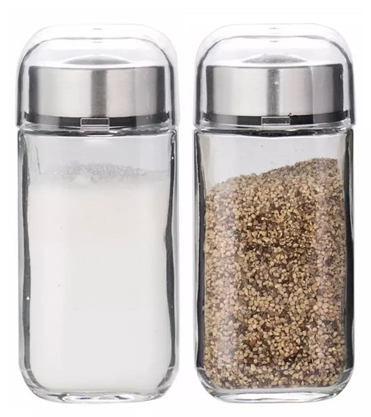 Salt – Salt and pepper shaker set, Kinghoff metal and glass - Carlat