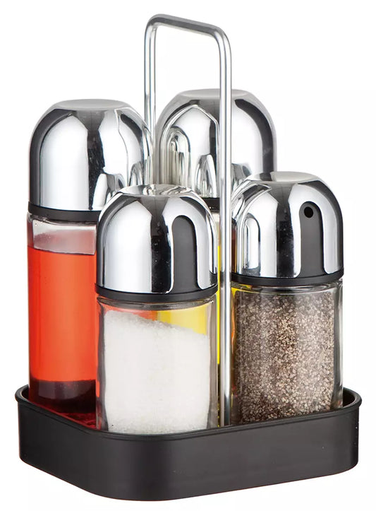 Salt shakers – 5-piece table spice set, glass and steel, Kinghoff - Carlat