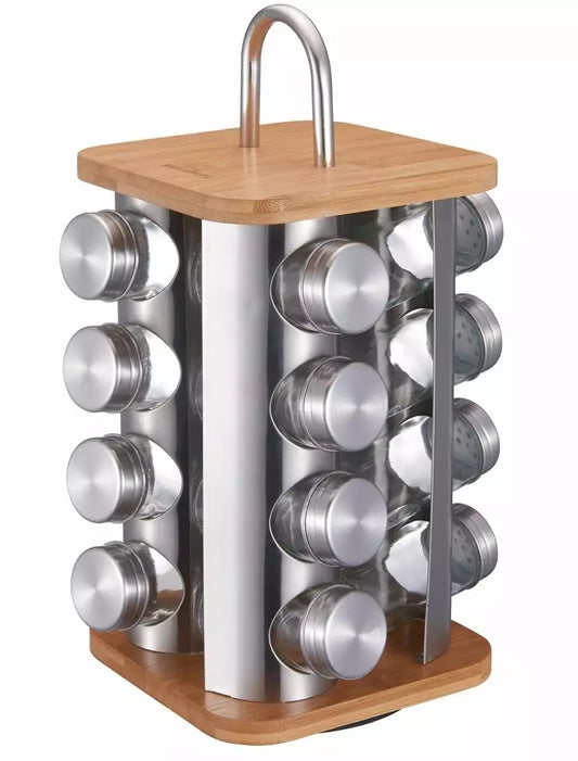 Salt shakers – Container, spice jar, steel-glass-bamboo, 17-piece set by Klausberg - Carlat