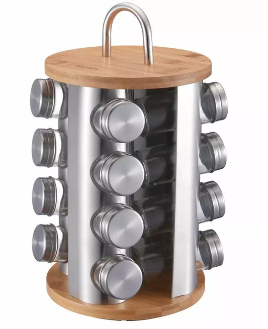 Salt shakers – Spice Container Set, Steel-Glass-Bamboo, 17-Piece Set by Klausberg - Carlat