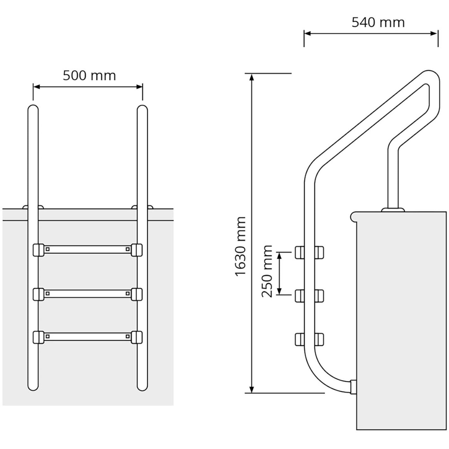 Saunas – Stainless steel pool ladder, 3 steps, 1600 mm - Carlat
