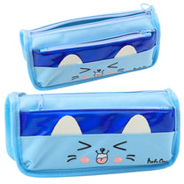 LEAN TOYS School Pencil Case with Two Pockets, Blue Cat Design, 22 cm