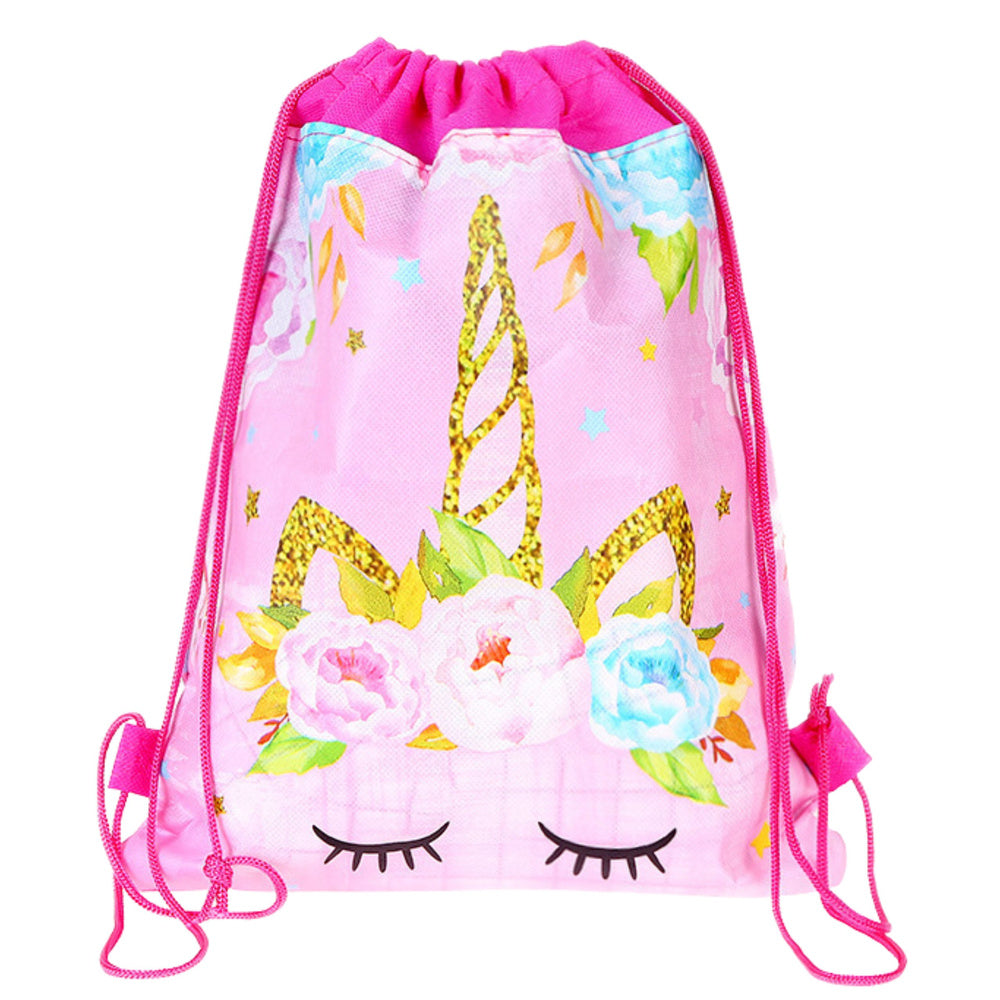 School Shoe Bag for Gym Clothes: Unicorn and Flowers, Pink, 35x27 cm - Carlat
