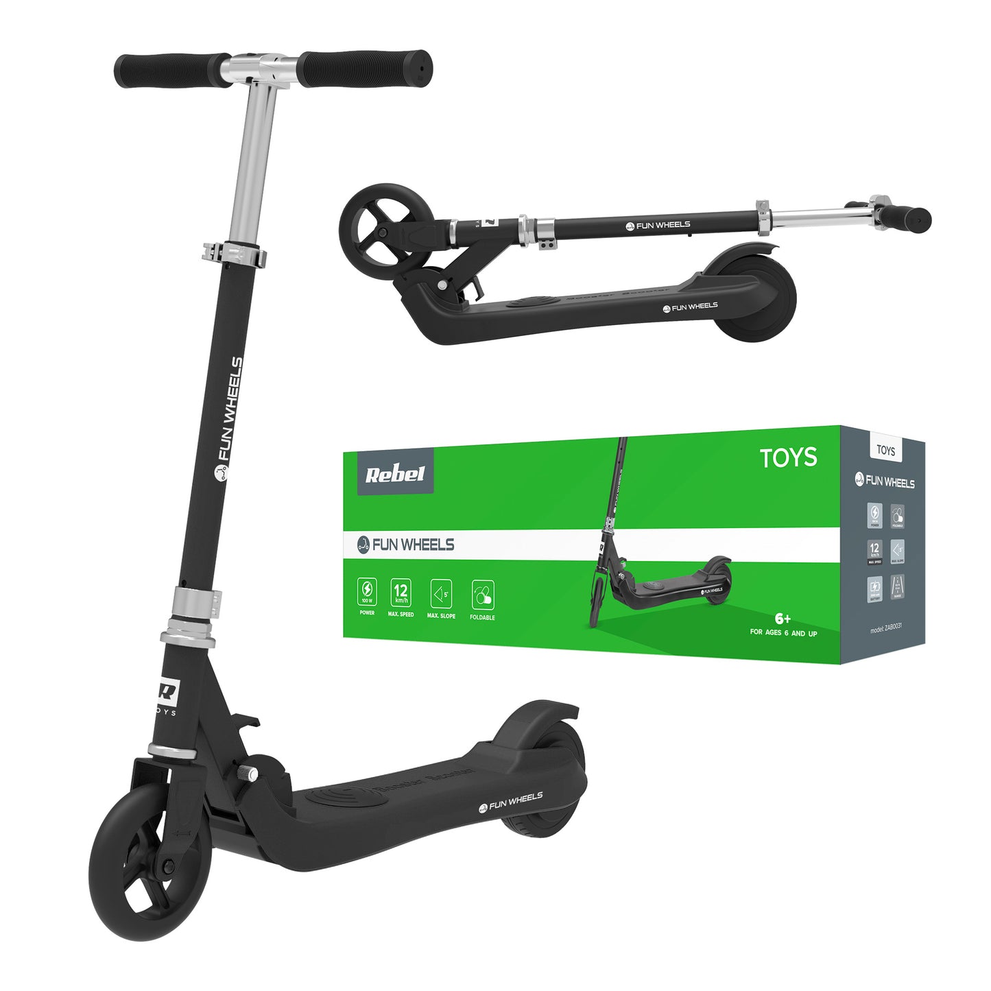 Rebel Scooters – FUN WHEELS BLACK Electric Scooter for Kids – image 5