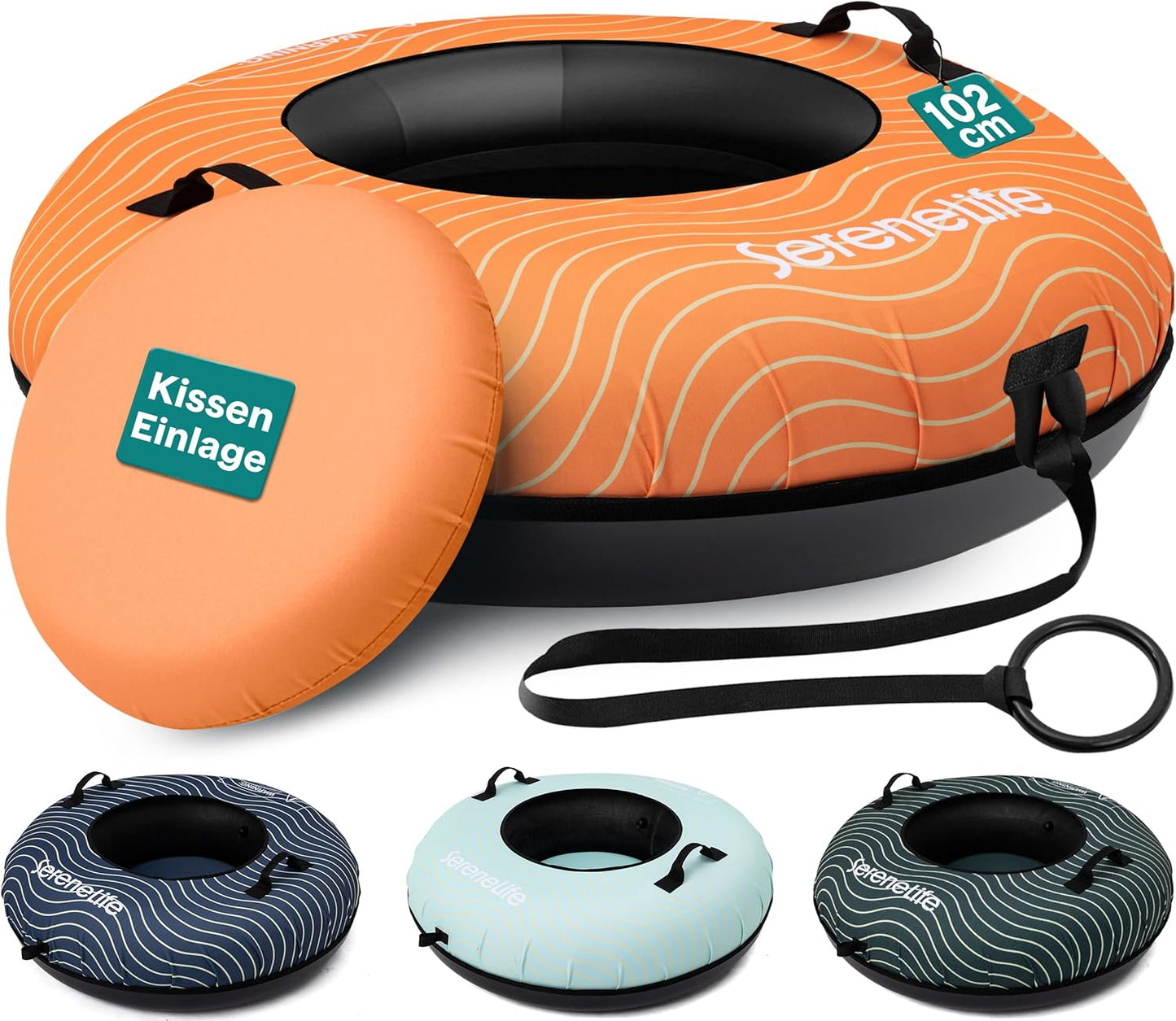 SereneLife Snowtube 101/112/122 cm - Inflatable Sledge for Children and Adults, with Hard Plastic Base, Drawstring and Snow Slider Design for Winter Fun in the Snow - Carlat
