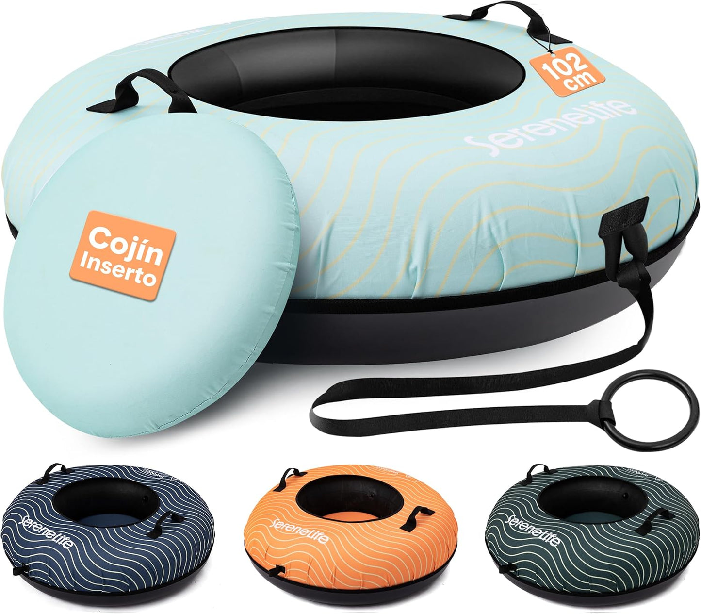 SereneLife Snowtube 101/112/122 cm - Inflatable Sledge for Children and Adults, with Hard Plastic Base, Drawstring and Snow Slider Design for Winter Fun in the Snow - Carlat