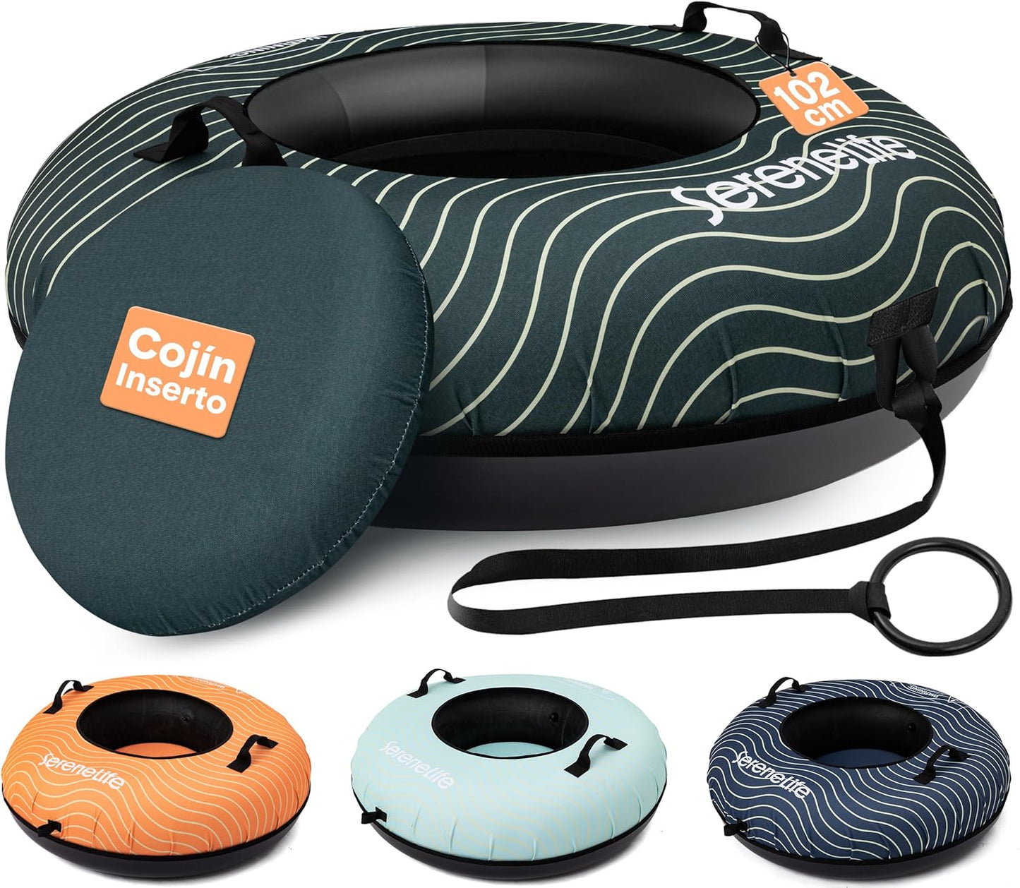 SereneLife Snowtube 101/112/122 cm - Inflatable Sledge for Children and Adults, with Hard Plastic Base, Drawstring and Snow Slider Design for Winter Fun in the Snow - Carlat